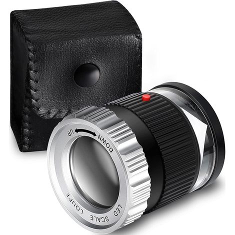 Lupa 30X (negra) Lupa con luz LED Lupa con luz ultravioleta Longitud focal ajustable Lupa plegable para joyería para textiles Monedas Sellos Piedras preciosas (1/5)