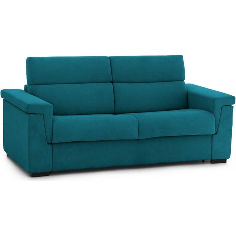 Divano Letto 2 Posti Tenna, Sfoderabile, Contenitore Made in Italy, di Apertura a Ribalta, 185x95 cm Azzurro