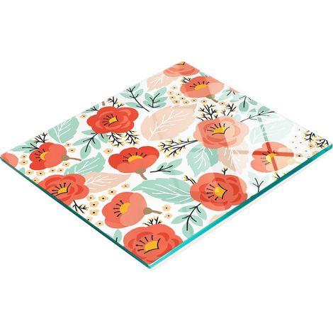 Tabla de cocina decorativa multifuncional de vidrio con estampado floral, 60x52 cm. (1/5)