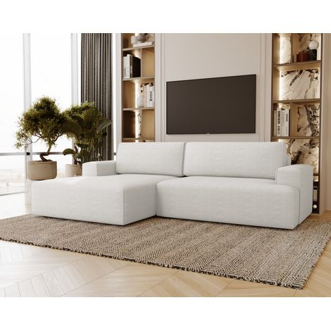Emporius Canapé d'angle convertible Boston - gauche, 270 cm, coffre, canapé en tissu - Crème (1/5)