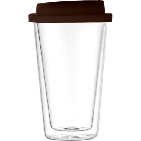 Taza de café, de vidrio borosilicato de doble pared, silicona apta para uso alimentario, con tapa, para bebidas frías y calientes. (1/5)