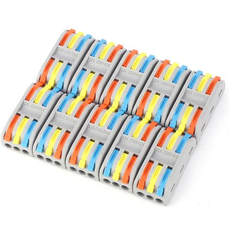 Lot de 10 connecteurs de câblage rapide PCT3-3, 3 entrées, 3 sorties, bornes de connexion pour câbles électriques, multicolores (1/5)