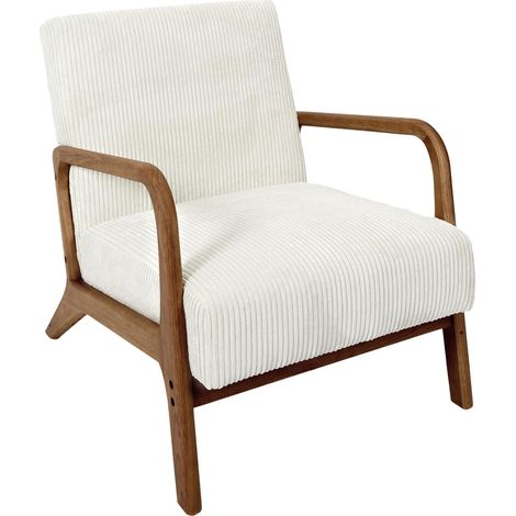 Atmosphera – Fauteuil relax en velours côtelé – Confortable – Coussin déhoussable 40x25cm – Pour salon moderne – Beige