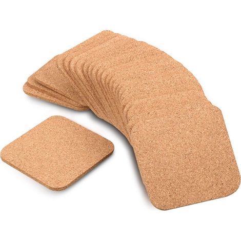 Lot de 24 sous-verres carrés en liège de 5 mm d'épaisseur, absorbants, 10 x 10 cm. (1/5)