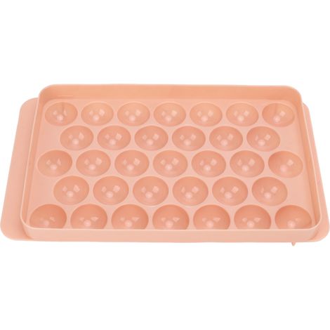 Bac à glaçons rond à 33 compartiments avec couvercle, en polypropylène de qualité alimentaire, convient aux réfrigérateurs de bureau, rose. (1/5)