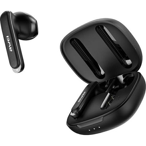 Cuffie Bluetooth AWEI T66 TWS con base di ricarica, colore nero.