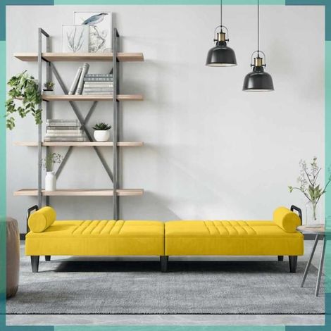Canapé-lit - 351899 - Jaune velours - Avec accoudoirs - 205 x 100 cm déplié (1/5)