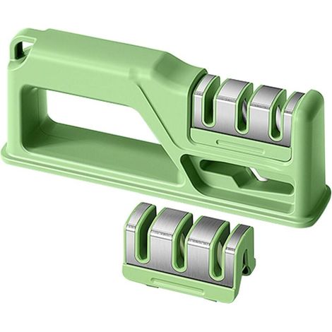 Afilador de cuchillos (verde), con ranura para cuchillo de repuesto, manual, para cuchillos de cocina, diseño ergonómico. (1/4)