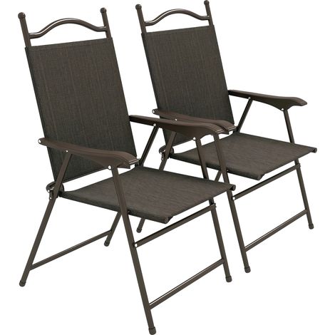 Set of Two Folding Garden Chairs, with Fabric Mesh Seats - Dark Brown (1/5)