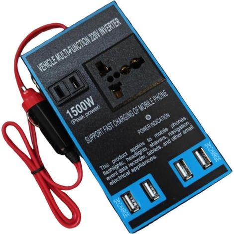 Convertisseur de puissance pour voiture 12 V/24 V vers 220 V, 1500 W, avec 4 prises USB et charge rapide. (1/5)