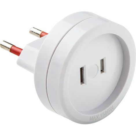 Adaptador americano - europeo, 10a 250 v, espigas planas, blanco, retractilado