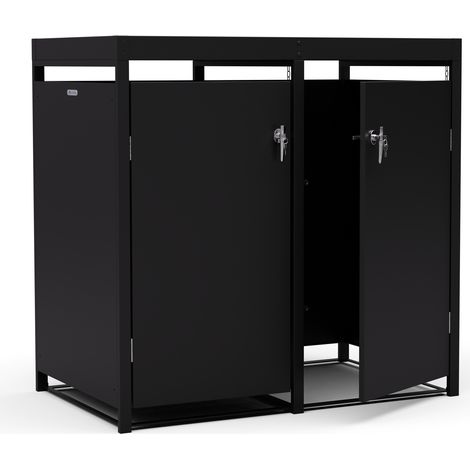 Blumfeldt Blumfeldt BinSafe - Cassetta per 2 bidoni dei rifiuti fino a 240 L, resistente alle intemperie, con lucchetto, tetto piantumabile, in acciaio galvanizzato