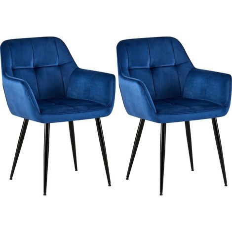 Lot de 2 chaises de salle à manger design retro coutures décoratives en carrées assise en velours bleu 100001531 (1/5)