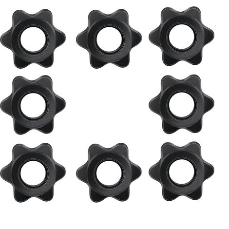 écrous hexagonaux pour barre d'haltère,8 pièces écrou hexagonal avec haltères,serrures d'étoile,barre de poids pour noix,entraînement sportif,écrou hexagonal en plastique noir pour barres (1/5)