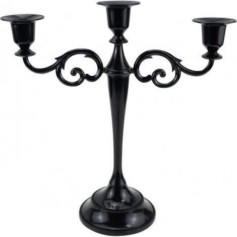 Three-headed metal taper candlestick for formal events, weddings, church, holiday decorations, black (1/5)