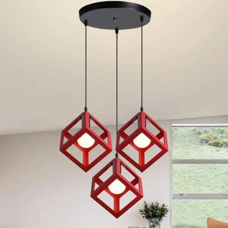 U-Do Lustre Suspension Carré Rouge Suspension Luminaire en Fer 3 Têtes Lampe en Disque Lustre Plafonnier éclairage pour Cuisine (1/4)