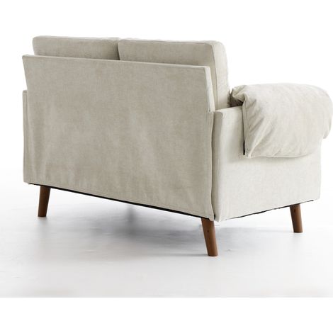 Canapé d'appoint 2 places en chenille beige, petit sofa vintage avec tissu moelleux, coussins rembourrés et pieds en bois imitation, gain de place pour salon, chambre ou appartement, DE5062BG (1/5)