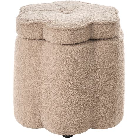 Puf escandinavo con almacenaje de bouclé decorativo dormitorio sala de estar reposapiés forma de flor beige Flower (1/4)