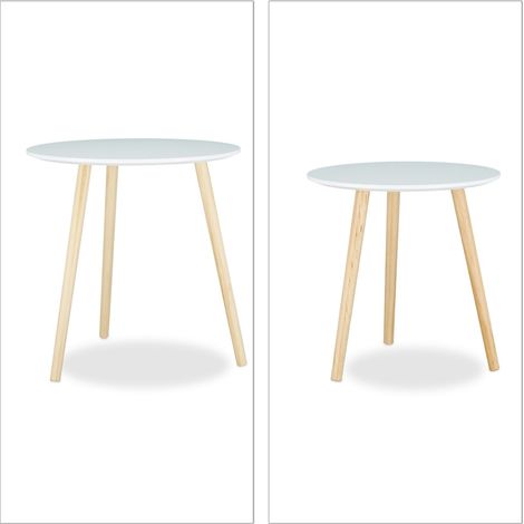 Set di 2 tavolini da caffè nido moderni scandinavi 47 x 47,5 cm e 41 x 39 cm in legno bianco 130005266