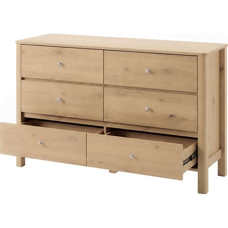 Kommode mit 6 Schubladen in Eiche-Optik 120 x 40 x 80 cm (1/5)