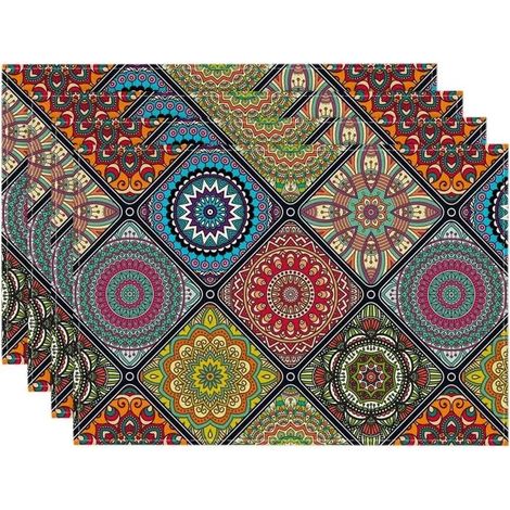 Artoid Mode Lot de 4 sets de table bohème vintage, motif géométrique marocain multicolore, lavabl - Rouge/Bleu/Jaune 30 x 45 cm, 4pc (1/5)