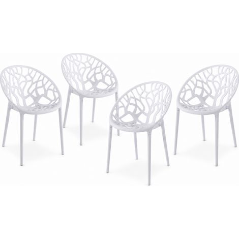 Lot de 4 chaises de salle à manger/cuisine pour intérieur ou extérieur coloris blanc - Longueur 59 x Largeur 59 x Hauteur 79 cm