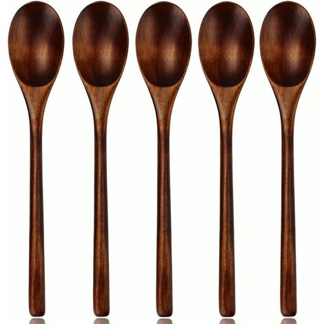 Cuillère en bois TuseRxln - Nanmu - Non abrasif pour antiadhésif - 23,5 cm - Lot de 5 - Cuisine & Sauce (1/5)