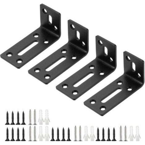 ALLIANDISÉquerre d'angle en L - Équerre à angle droit avec vis - Pour fixation de meubles et d'étagères - Noir - 40 x 80 x 35 mm - 4 pièces (1/4)