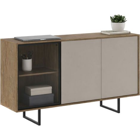 Anrichte Capena, Kommode mit 3 Einlegeböden, Türen zum Aufklappen, 3 Türen, 184x40x87h cm Beige