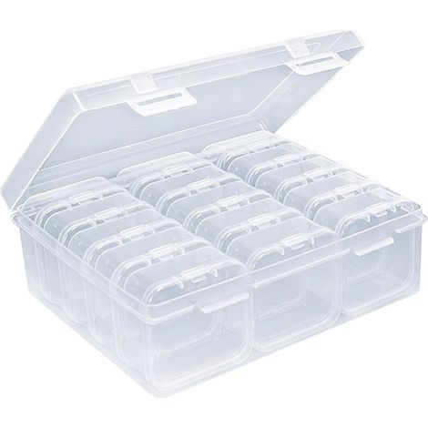 Mini-Perlenaufbewahrungsbox, Kunststoff, mit Deckel, rechteckig, enthält 15 Mini-Aufbewahrungsboxen, 17 x 11 x 6 cm, transparent weiß (1/5)