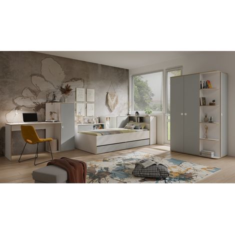 Camera completa per bambini ELYO – Scrivania + Letto + Armadio con libreria
