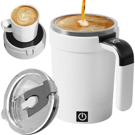 Selbstumrührender Kaffeebecher mit Magnetrührer und Temperaturanzeige, 400 ml, ideal für heiße Schokolade und Milchgetränke.