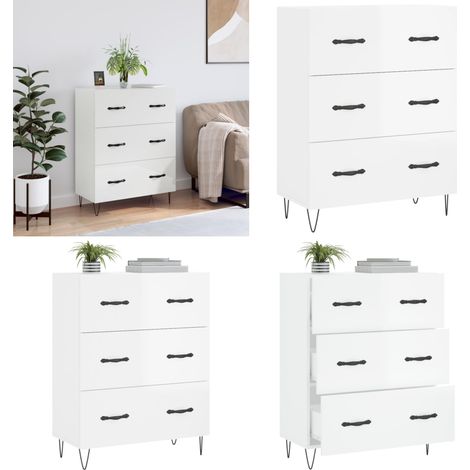 Sideboard Hochglanz-Weiß 69,5x34x90 cm Holzwerkstoff - Schreibtisch - Wohnzimmermöbel - Sideboard - Regal - Aufbewahrung - Home & Living (1/5)