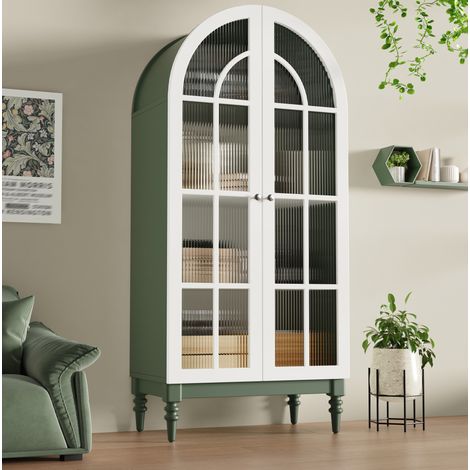 Vitrina arco 76x38,5x165 cm MDF verde, puertas de vidrio estriado, MEUBLIV (1/5)