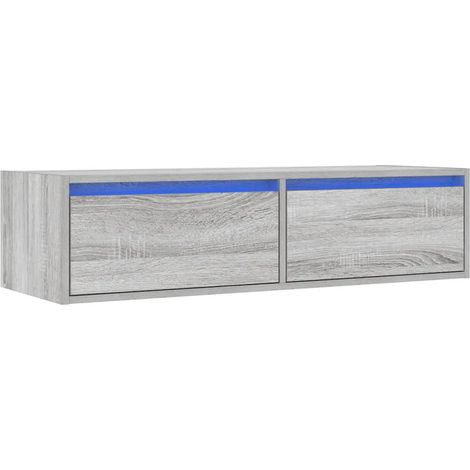 Meuble TV mural avec lumières LED rangement 100 x 35 x 25 cm en bois d'ingénierie gris (1/5)