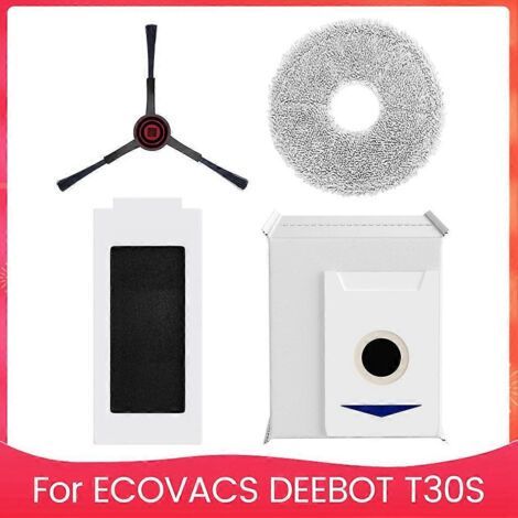 ALLIANDISPièces de rechange pour aspirateur robot ECOVACS DEEBOT T30S Combo : filtres HEPA, lingettes de nettoyage, brosse latérale et sacs à poussière. (1/5)