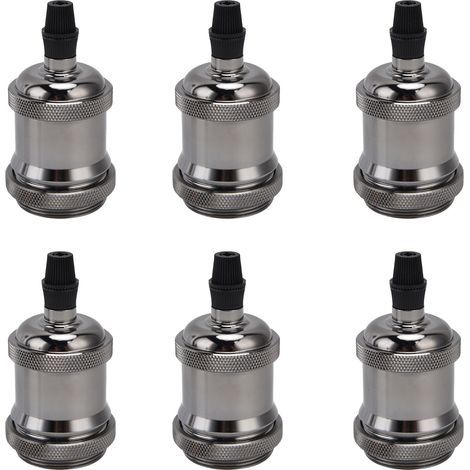Set aus 6 Vintage-Lampenfassungen aus Aluminium mit Erdung, E26/E27-Metallsockel, perlschwarzes Beleuchtungszubehör. (1/5)
