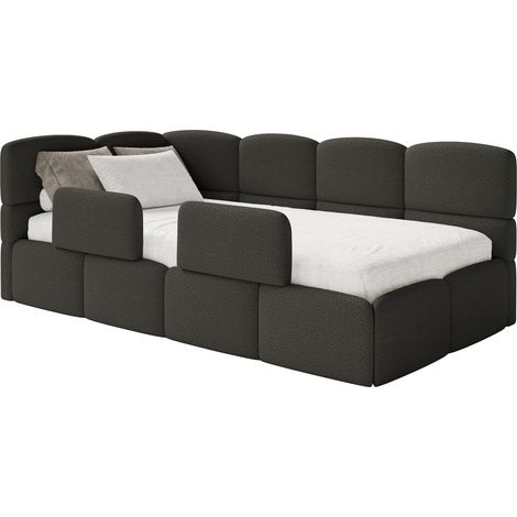 Selsey Cloudy – Kinderbett 120x200, Kopfteil links, Matratze & Bettkasten, Bouclé Braun