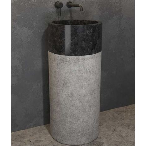 Lavabo totem ronde BORA NERO à poser 41x92 cm en pierre (1/2)