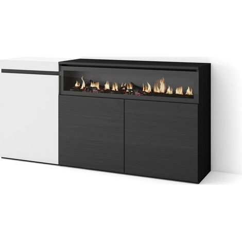 Skraut Home - Aparadores para salón, Gran capacidad de almacenaje, 150x75x35cm, 3 Puertas, Chimenea eléctrica, Estilo Moderno, Blanco y negro (1/5)
