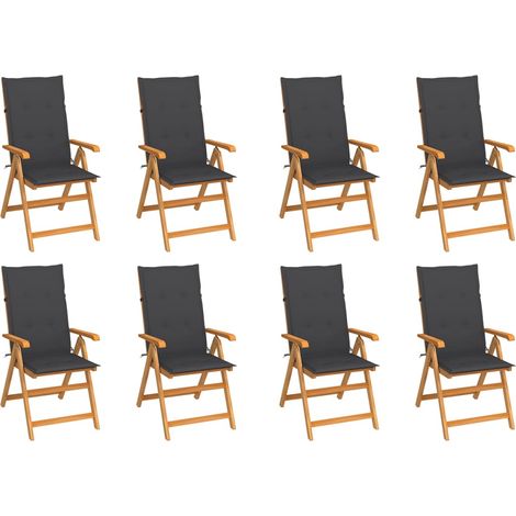 Lot de 8 Chaises de jardin inclinables - Chaises d'extérieur pour terrasse/jardin avec coussins Teck solide BV616122 - BonneVie (1/5)