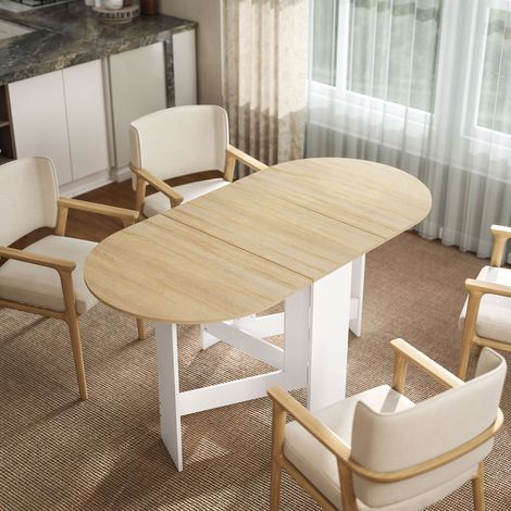 Table à manger pliante, table pliante cuisine ovale jusqu'à 6 personnes, pour petits espaces, salle à manger, bois naturel (1/5)