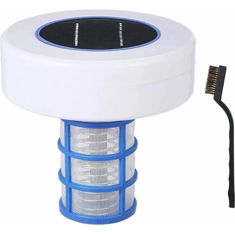 Ioniseur Solaire pour Piscine, Ioniseur Solaire Flottant Automatique pour Piscine avec Pinceau, pour Piscines Hors Sol et Creusées