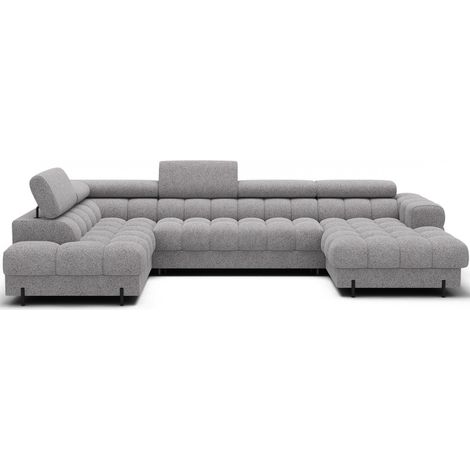 Canapé panoramique convertible Gris clair chiné angle gauche FERARIA 358x93x202cm (1/5)