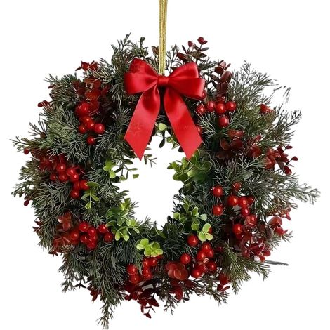 Guirlande De Noël - Avec Nœud Papillon - Pour Intérieur Et Extérieur - Diamètre 30 Cm - Matériau Résistant - 1 Pièce (1/5)