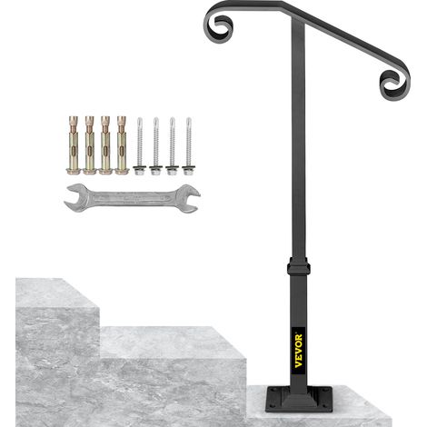 Mophorn – Rampe d'escalier en fer forgé gris foncé – Poteau unique pour 1 ou 2 marches – Épaisseur 25/30mm – Installation à visser