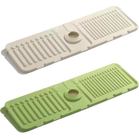2 pièces Tapis de robinet pour évier, protection anti-éclaboussures en silicone, séchage rapide, avec porte-éponge intégré (1/5)