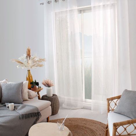 Rideau Voilage Effet Lin "Maya" 140x240cm Blanc