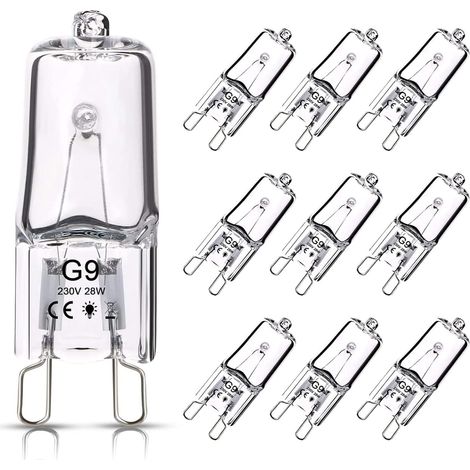 Lamps Halogene (lot de 10 ), G9 Ampoule Halogene, 28W 230V, 370LM 2800K Blanc Chaud Dimmable, Lampe à Capsule Transparente pour Lustres, Lampes d'armoire, Lampes de paysage, Appliques Murales (1/5)