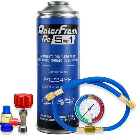 Pack gas refrigerante Ralerfresh RC R134A 5en1 500ml con Manómetro RF32, llave y conector